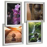 BILDER SET 4er Set - 50x50 cm & 40x60 cm Silberner Rahmen - Blumen im Wasser des Buddha-Wasserfalls - Silberfarben, Kunststoff (50/50cm) - TULUP