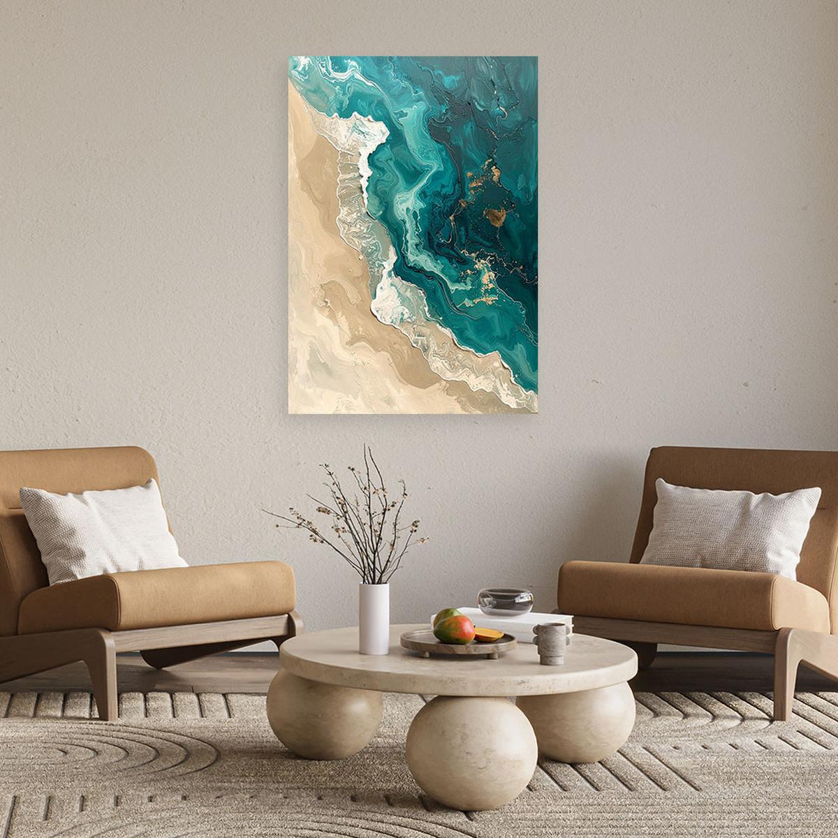 LEINWANDBILD Abstraktion 70x100cm - Türkis, Textil (70/100cm) - Feeby