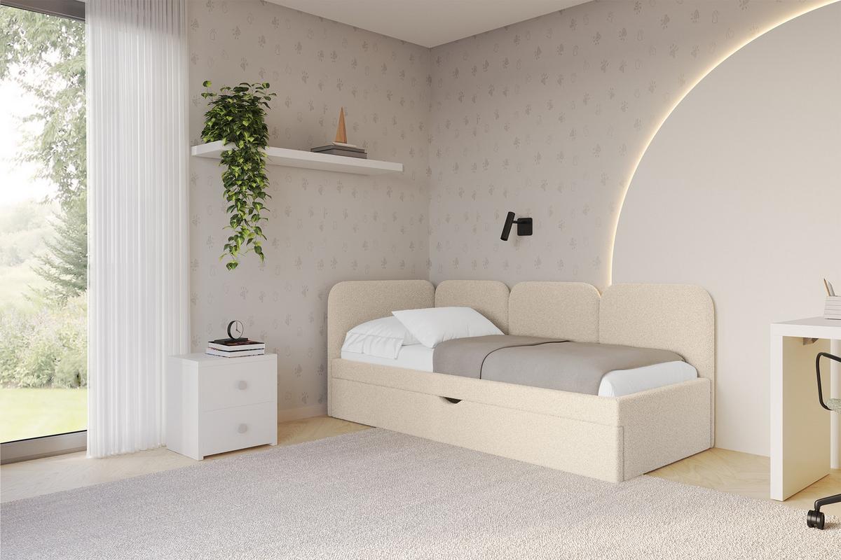 EINZELLBETT Jugendbett mit Bettkasten, Rechts - ALVY 90x200 Dunkelbeige - Taupe, Holzwerkstoff/Textil (90/200cm) - ALTDECOR