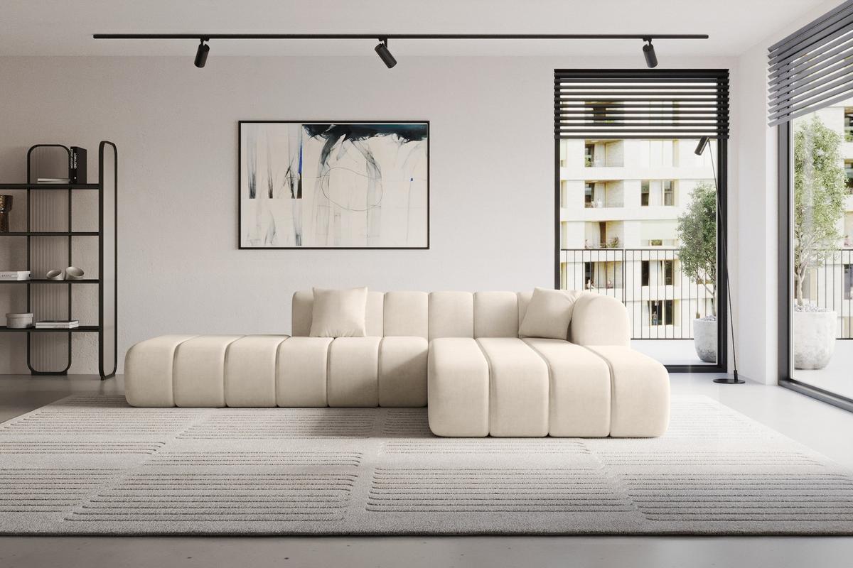 ECKSOFA Ottomane Rechts BILA-L 289x176x71 Beige Samt - Beige/Schwarz, Holzwerkstoff/Kunststoff (289/176cm) - ALTDECOR