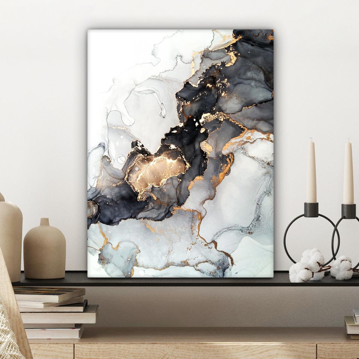 LEINWANDBILD Marmor - Schwarz - Weiß - Gold - Luxus - Abstrakt Room Decor 30x40 cm - Goldfarben, Textil (30/40cm) - MuchoWow