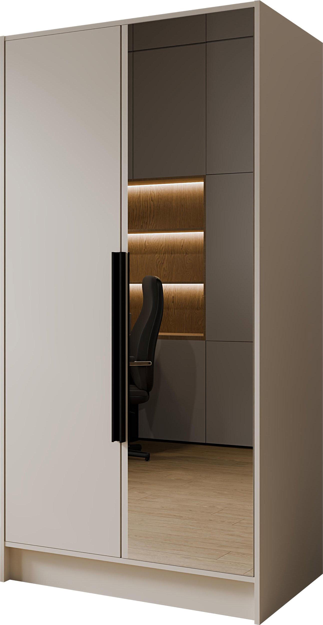 KLEIDERSCHRANK Mono Lux mit Speigel, Drehtüren mit Schwarze Metallgriffe, Kaschmir 102/200/51 cm - Kaschmir/Beige, Holzwerkstoff (102/200/51cm) - WFL GROUP