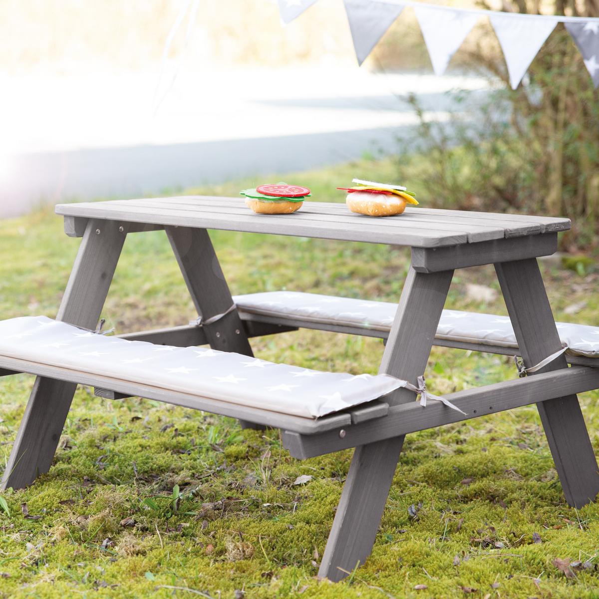 KINDERSITZGARNITUR OUTDOOR + in grau mit Bankkissen - Hellgrau, Holz - Roba