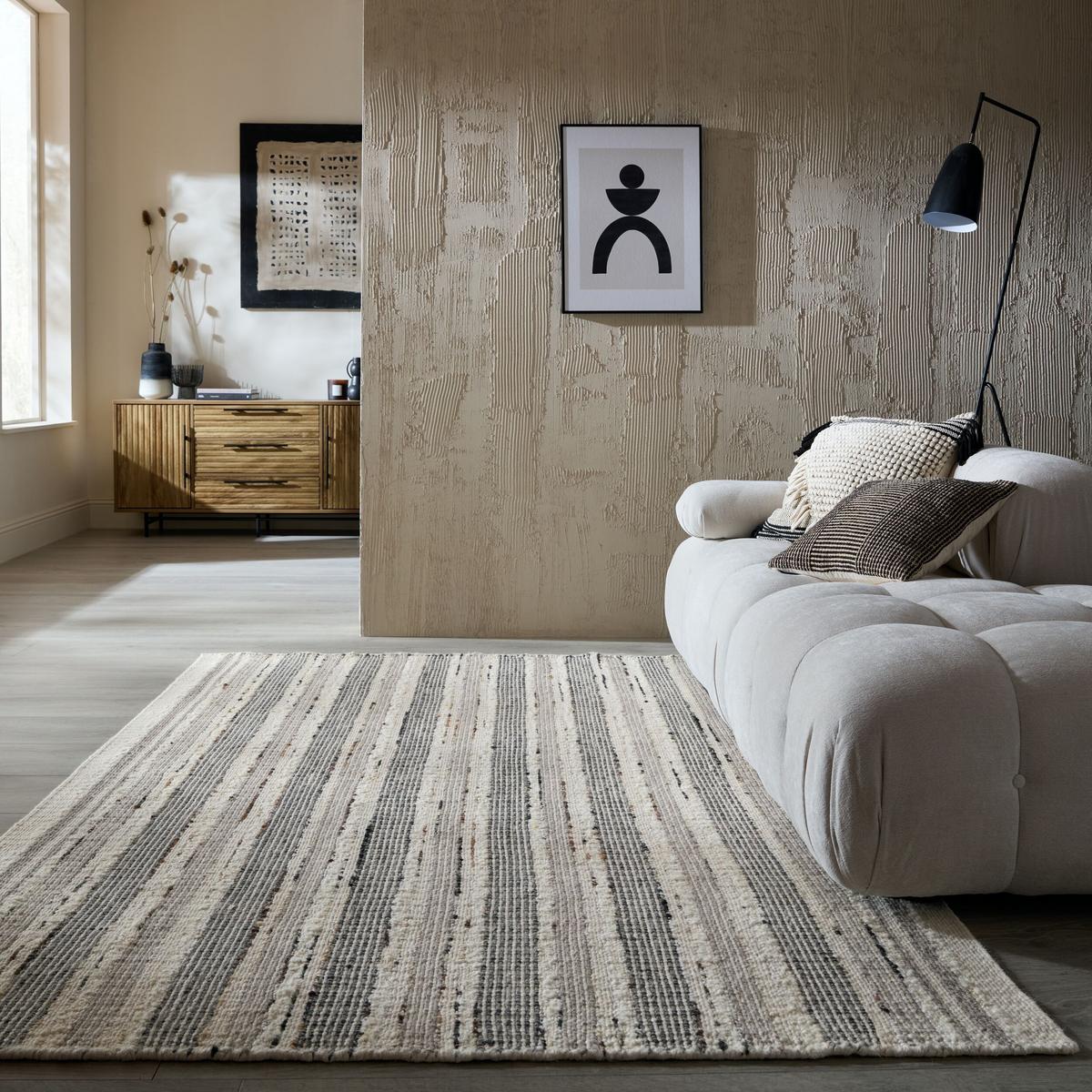 WOLLTEPPICH handgewebt HYTHE, gestreift, Natur, 200 x 300 cm - Beige, Textil (300/200cm) - KADIMA DESIGN