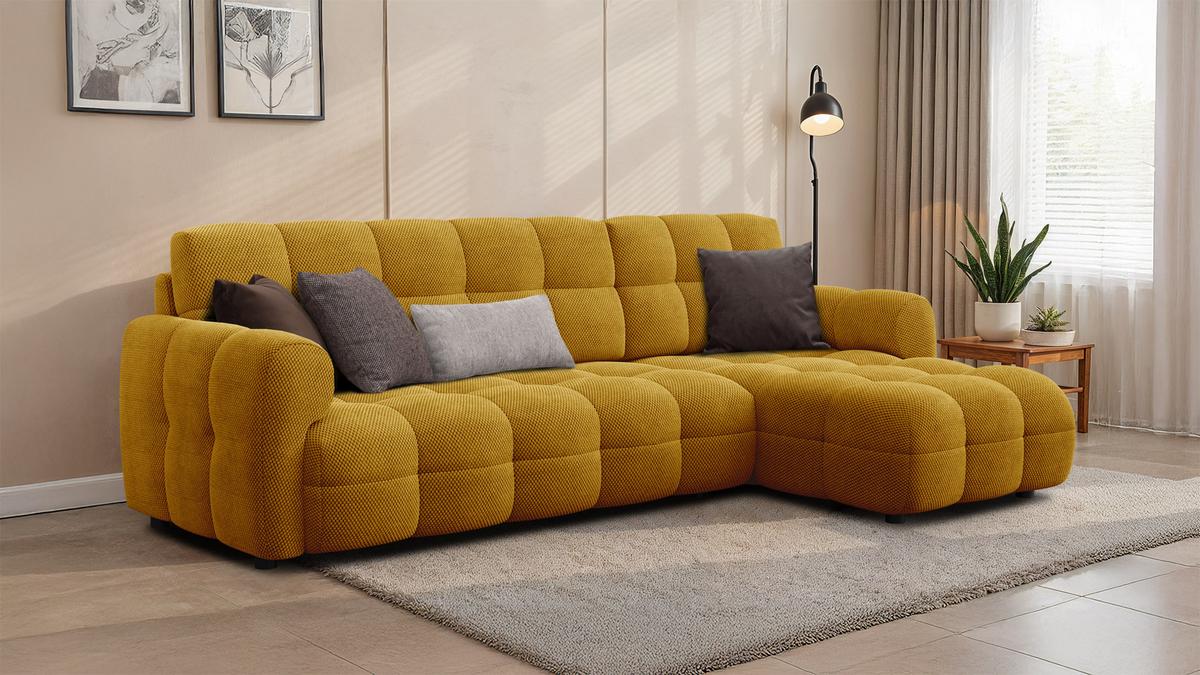 ECKSOFA MELLOW 4-Sitzer, safran - Gelb/Schwarz, Holz/Textil (262/156cm) - Wozimo