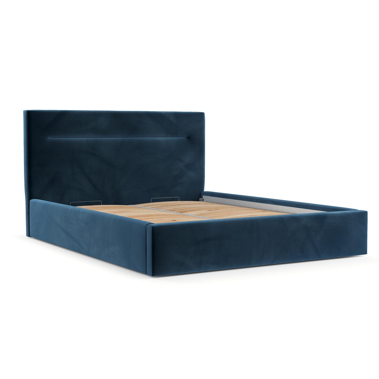 POLSTERBETT Liline 180/200 cm Dunkelblau im Kronos Stoff - Schwarz/Naturfarben, Holz/Holzwerkstoff (180/200cm) - AltaBeds