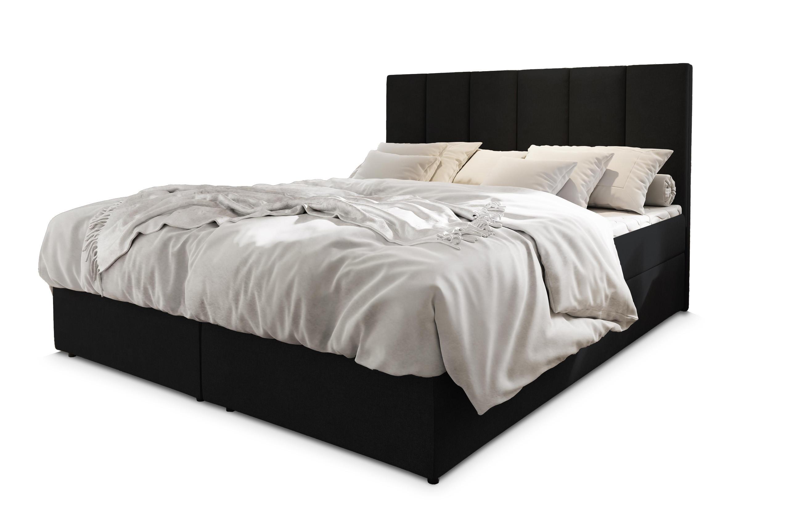 BOXBETT MERIL 180x200 cm mit Matratze und Topper - Schwarz - Schwarz, Holz (180/200cm) - MASSENO