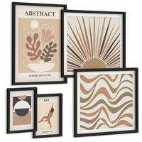 BILDER SET 5er Set - 50x50 cm & 20x30 cm & 40x60 cm Schwarzer Rahmen - Matisse Boho abstrakte Muster - Schwarz, Kunststoff (40/60cm) - TULUP