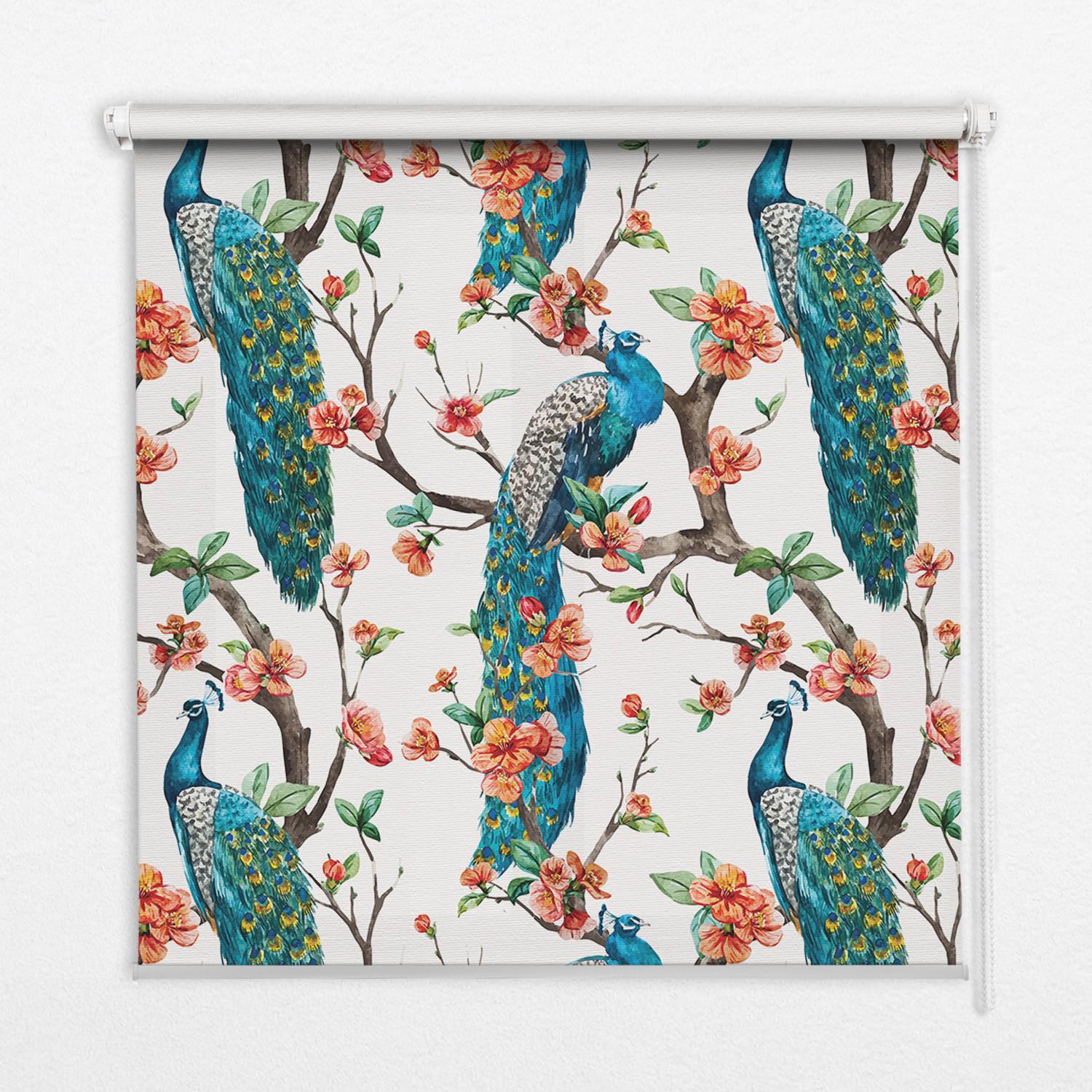 INNENROLLO - Fensterrollo - Rollo - 110x140 cm - Pfau auf einem Ast - Blau, Kunststoff (110/140/0.5cm) - TULUP