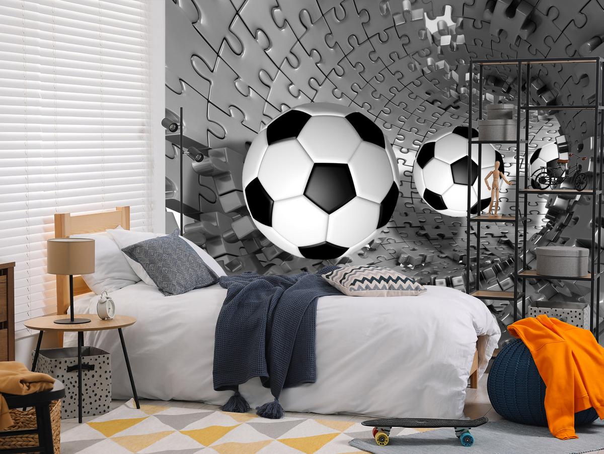 FOTOTAPETE für Wohnzimmer Fußball Puzzle Sport Abstraktion 350x256 - Schwarz/Weiß, Papier (350/256cm) - Muralo