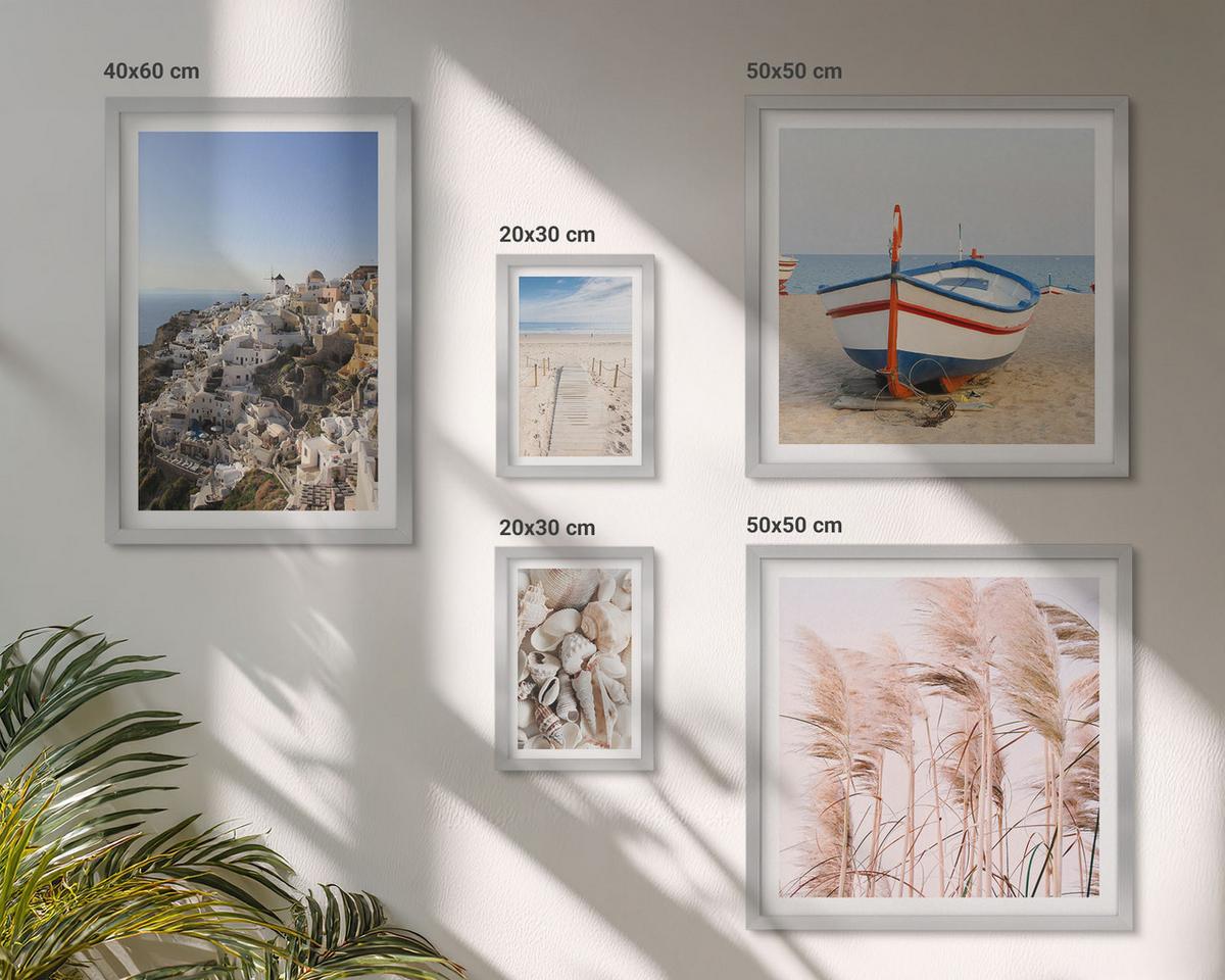 BILDER SET 5er Set - 50x50 cm & 20x30 cm & 40x60 cm Silberner Rahmen - Japanische Berglandschaften - Silberfarben, Kunststoff (40/60cm) - TULUP