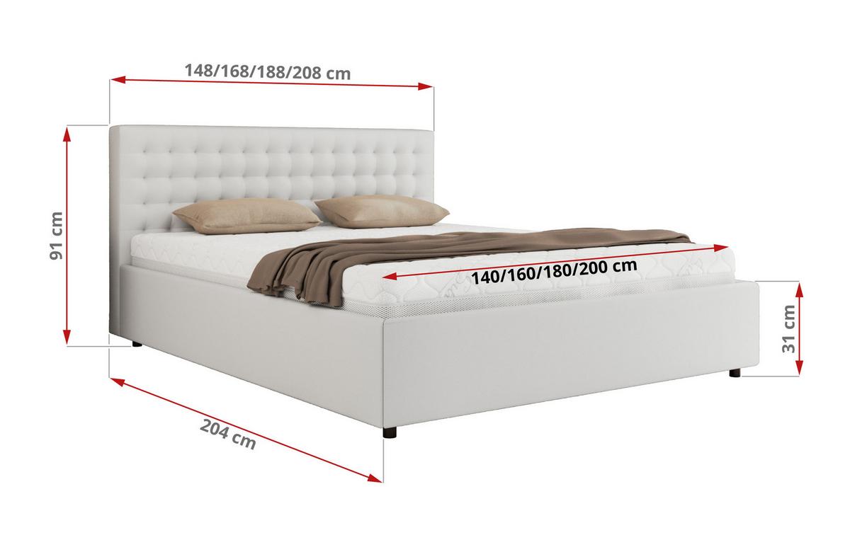 POLSTERBETT PAVO CLASSIC 180/200 - Weiß Kunstleder - Multipocket-Matratze - Weiß, Textil (180/200cm) - MKS