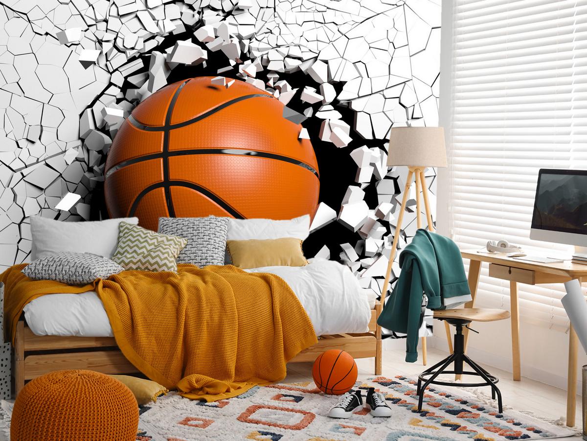FOTOTAPETE für Jugendzimmer Basketball Wandbruch Sport 450x315 - Schwarz/Orange, Papier (450/315cm) - Muralo