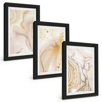 BILDER SET 3er Set - 20x30 cm Schwarzer Rahmen - Subtile abstrakte Muster - Schwarz, Kunststoff (20/30cm) - TULUP