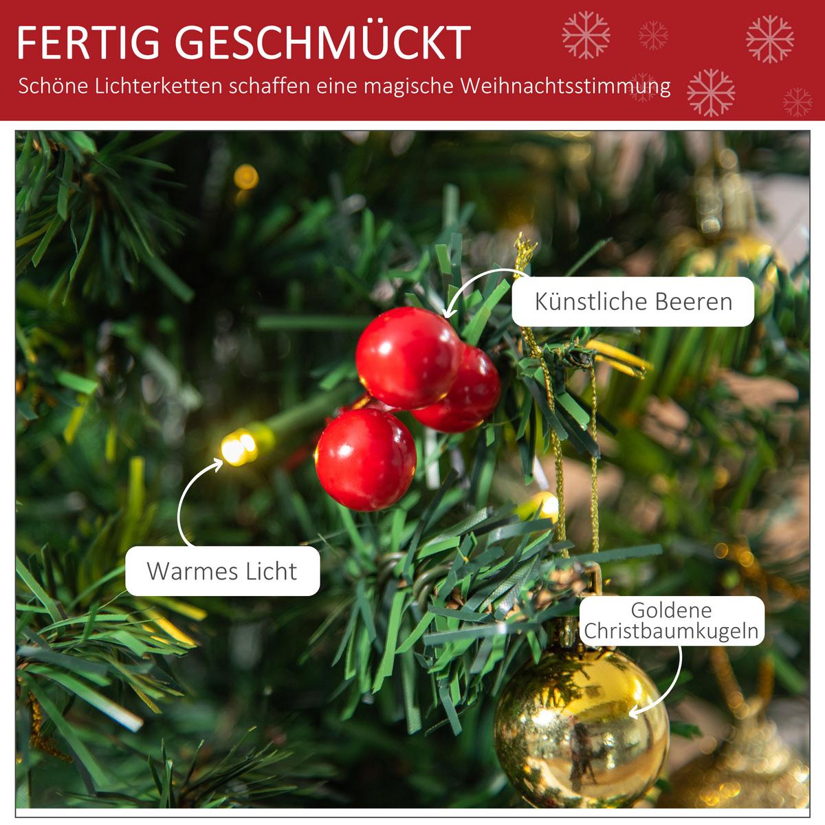 WEIHNACHTSBAUM mit Stechpalmenbeeren, Kugeln und LED-Lichtern Christbaum Grün - Grün, Kunststoff (60cm) - HOMCOM