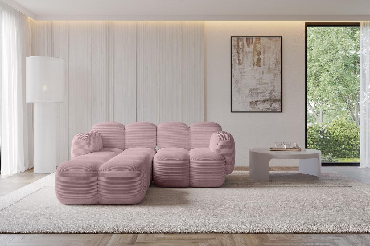 ECKSOFA modulares Sofa Links Miko-L1 214x205x75 Rosa Cord - Schwarz/Rosa, Holzwerkstoff/Kunststoff (214/205cm) - ALTDECOR