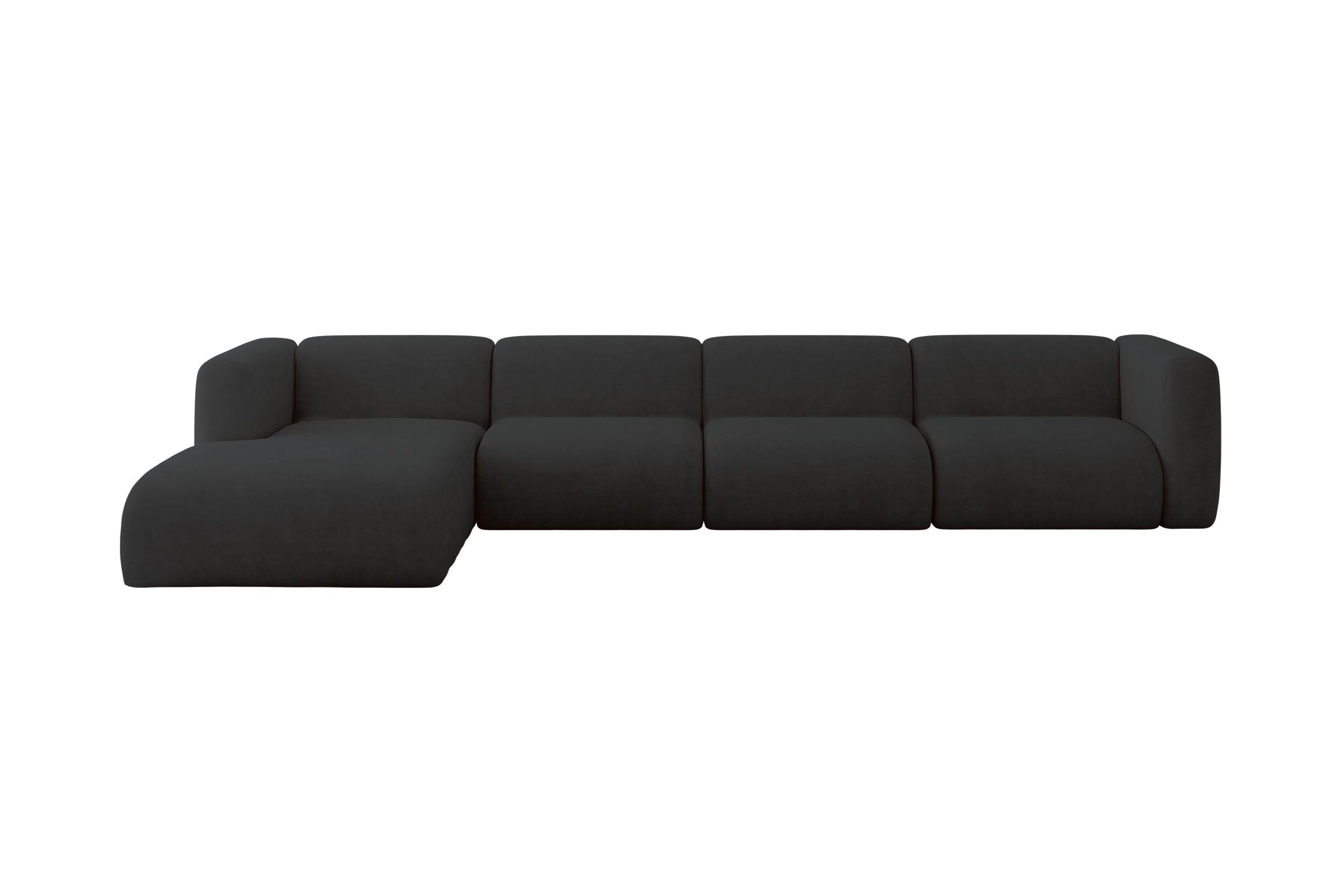 ECKSOFA Ottomane Links MIRA-L3 409x179x70 Schwarz Velours - Anthrazit/Schwarz, Holzwerkstoff/Kunststoff (409/179cm) - ALTDECOR