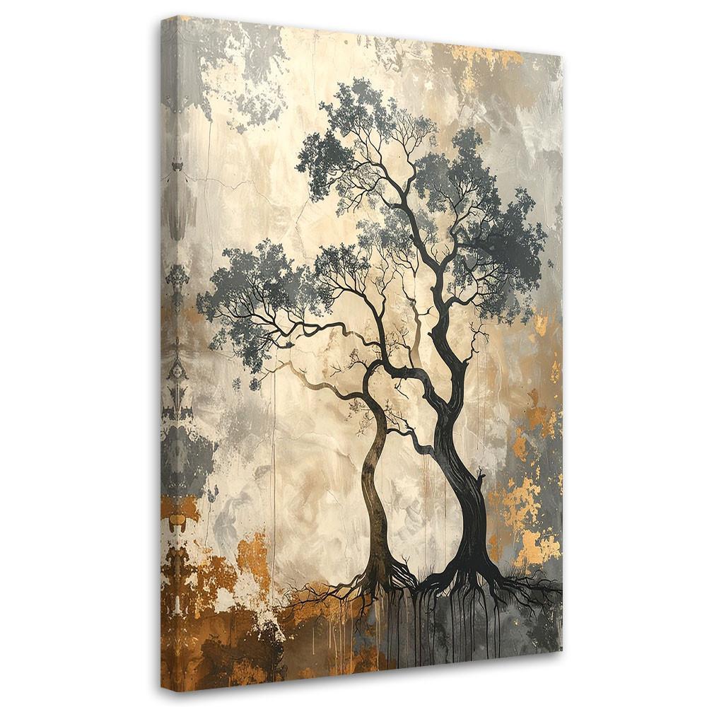 LEINWANDBILDER, Grunge Baum Abstrakt in Beige und Gold - Beige, Textil (60/90cm) - Feeby