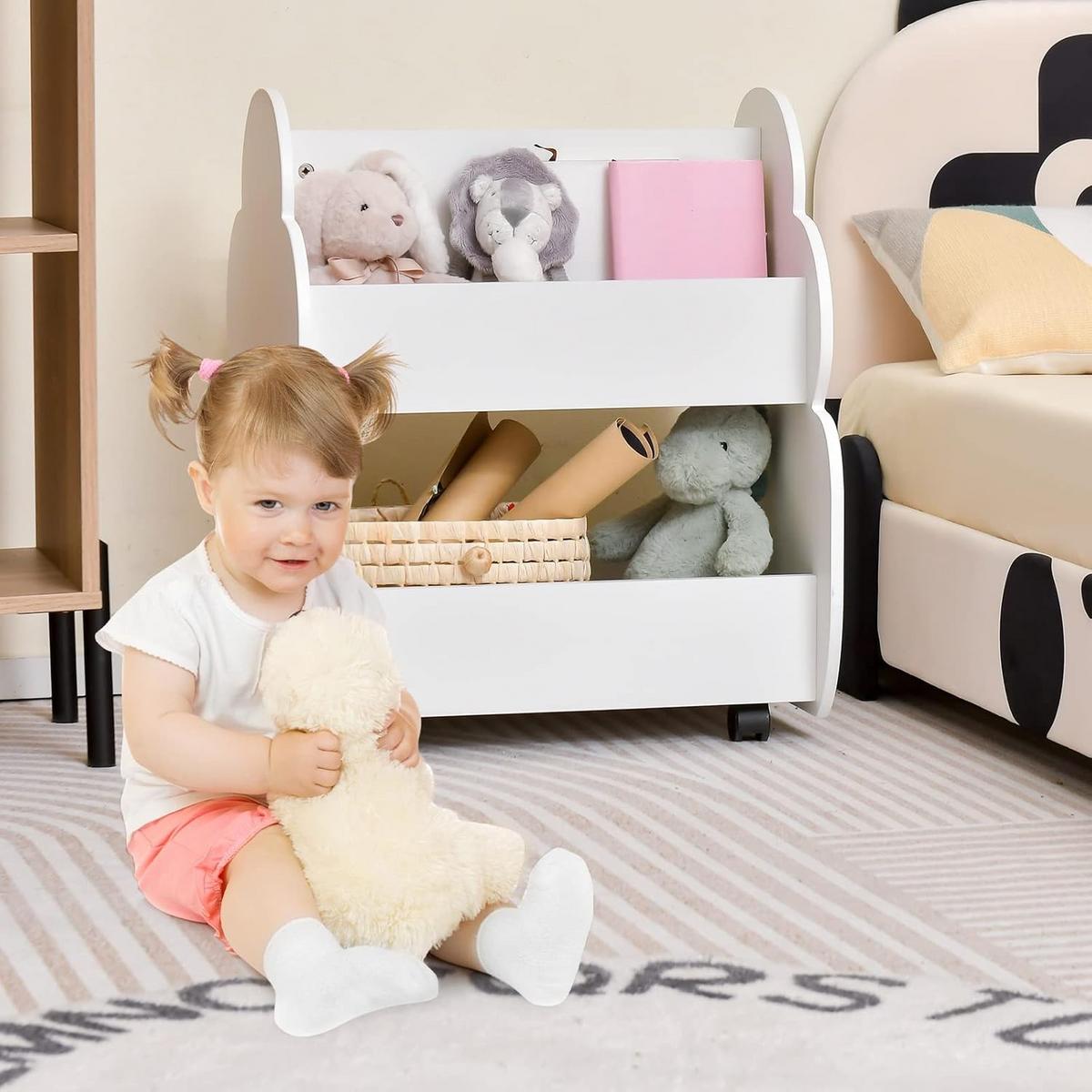 BÜCHERREGAL Kinder Auf Rollen Weiß - Weiß, Holz (52/64/47cm) - COSTWAY