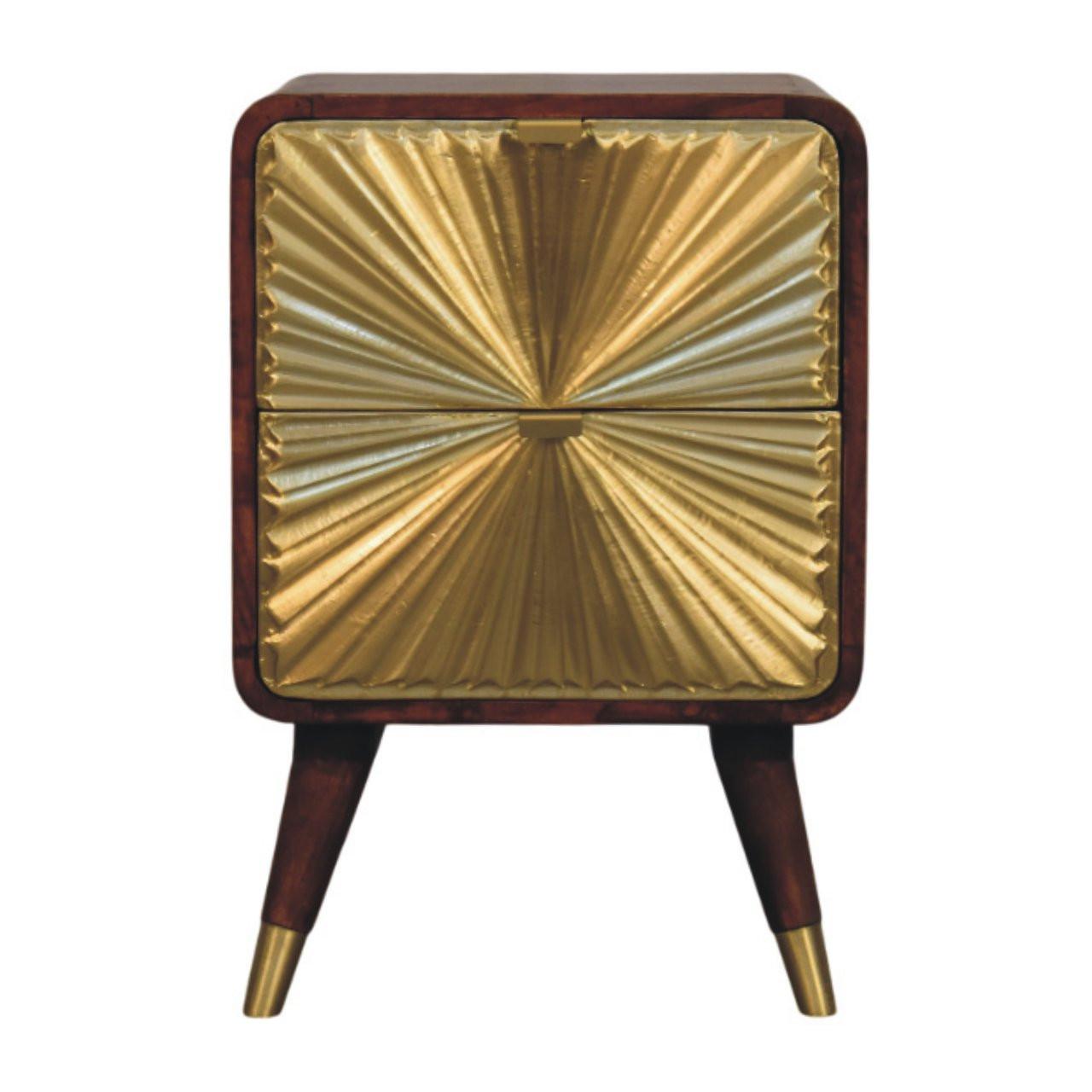 NACHTKASTEN aus Massivholz, Messinggeprägt, 2 Schubladen, Avora - Braun, Holz (40/10/35cm) - Artisan Furniture