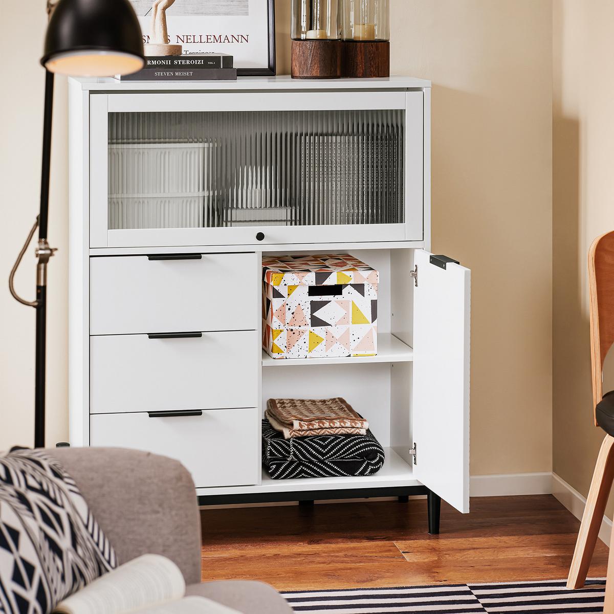 SIDEBOARD Weiß - Weiß, Glas/Holzwerkstoff (86/108/40cm) - SoBuy