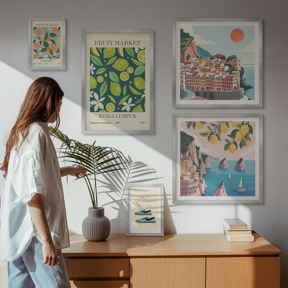 BILDER SET 5er Set - 50x50 cm & 20x30 cm & 40x60 cm Silberner Rahmen - Stadtansichten Paris London Frankreich - Silberfarben, Kunststoff (40/60cm) - TULUP