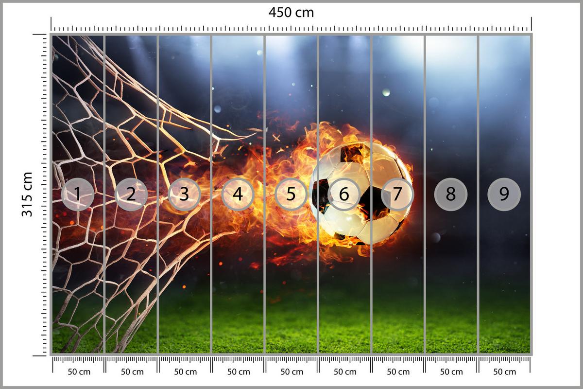 FOTOTAPETE für Jugendzimmer Fußball Flammen Stadion Feuer 450x315 - Multicolor, Papier (450/315cm) - Muralo