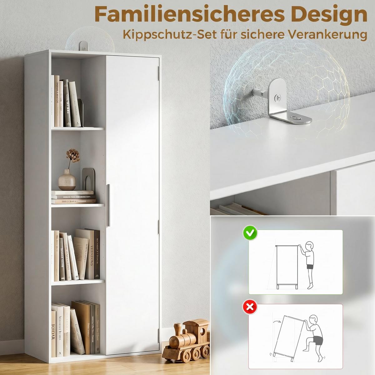 BÜCHERSCHRANK Spanplatte MDF Weiß - Silberfarben/Weiß, Holzwerkstoff/Kunststoff (35/160/60cm) - HOMCOM