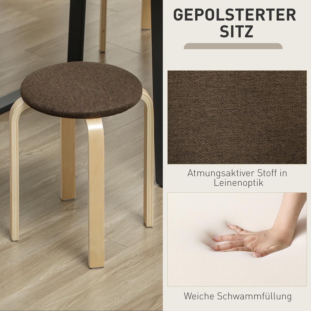 HOCKER 4er Set Holzwerkstoff Braun - Braun/Naturfarben, Birkenholz/Holzwerkstoff (40/45/40cm) - HOMCOM