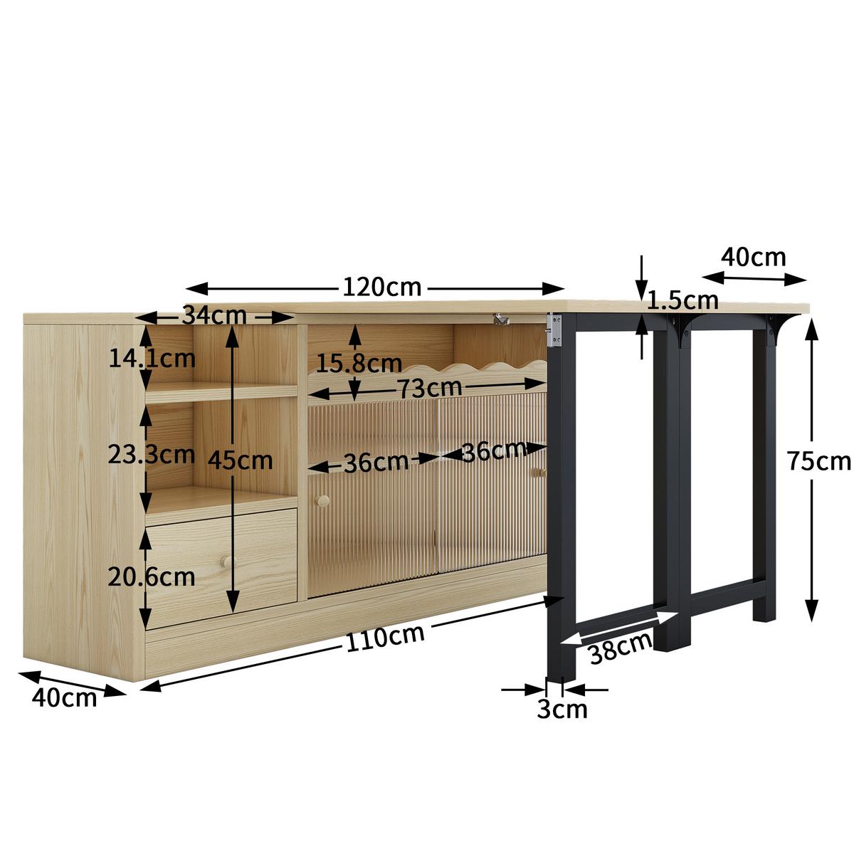MULTIFUNKTIONALER Esstisch und Sideboard (klappbar) mit Stauraum - Weiß, Holzwerkstoff/Metall (110/120/75cm) - Urban Meuble