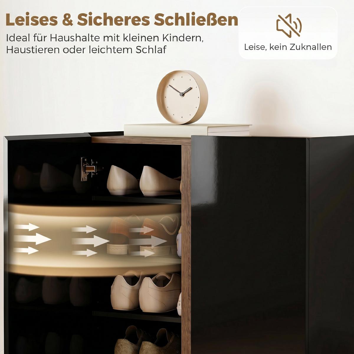 SCHUHSCHRANK Spanplatte Hochglanz-Schwarz - Schwarz Hochglanz, Holzwerkstoff (70/95/33.5cm) - HOMCOM