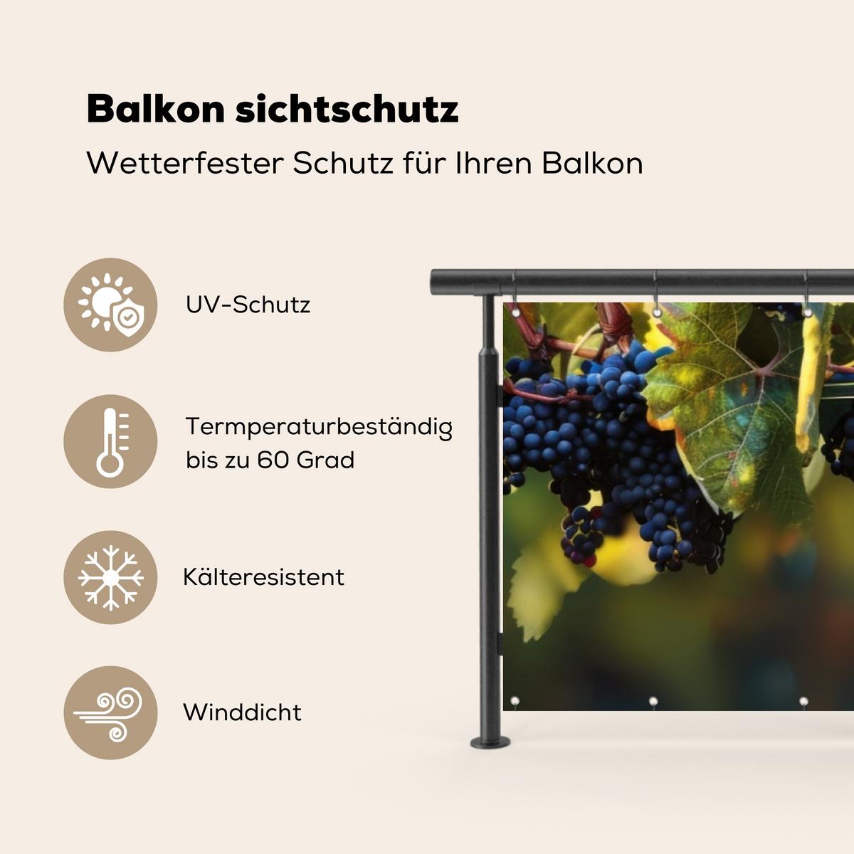 BALKON-SICHTSCHUTZ Trauben - Wein - Natur - Grün Deko XXL 500x120 cm - Weinrot, Kunststoff (500/120cm) - MuchoWow