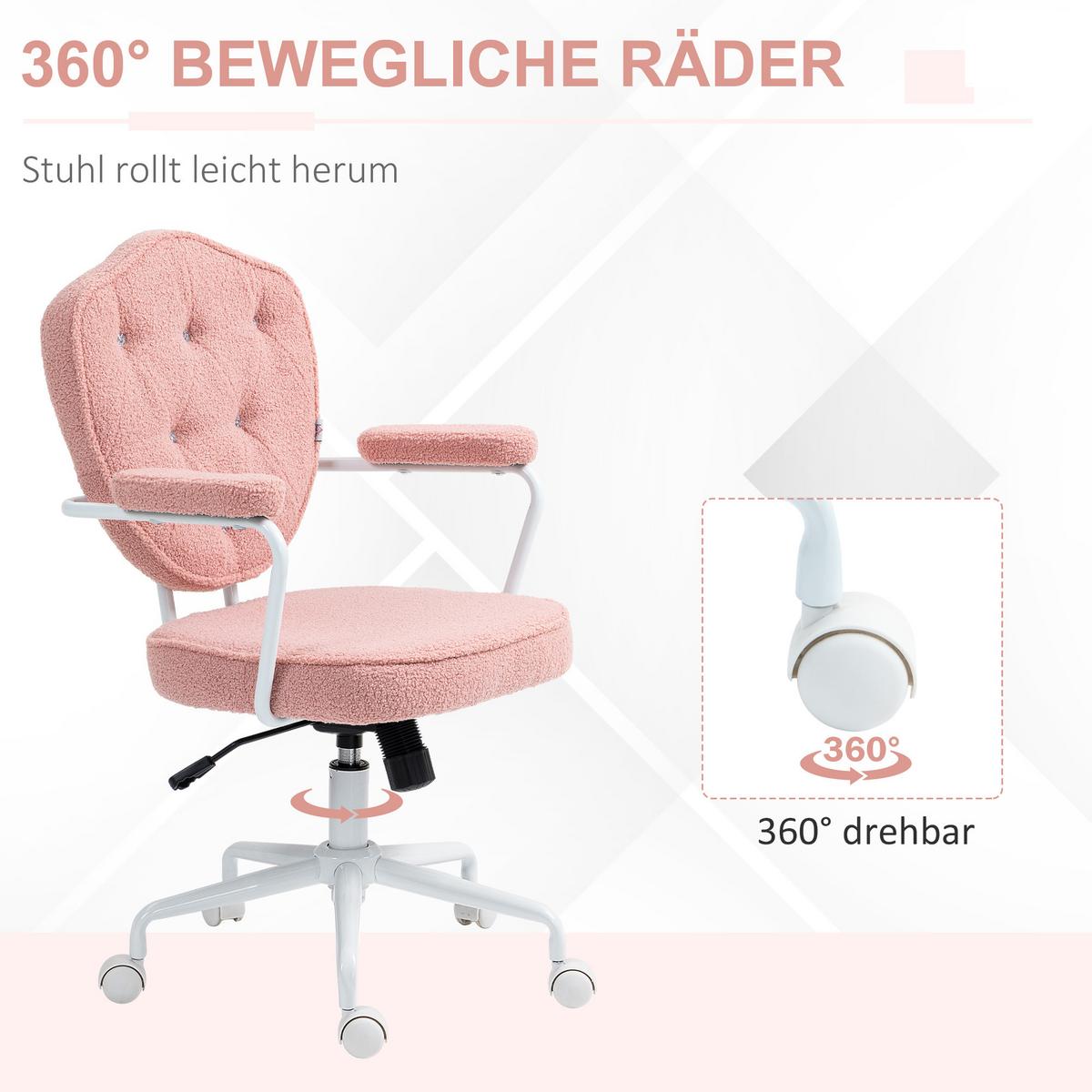 BÜROSTUHL, Ergonomisch Schreibtischstuhl mit Wippfunktion, Drehbar, Rosa - Rosa/Weiß, Kunststoff/Textil (61.5/101/63cm) - HOMCOM