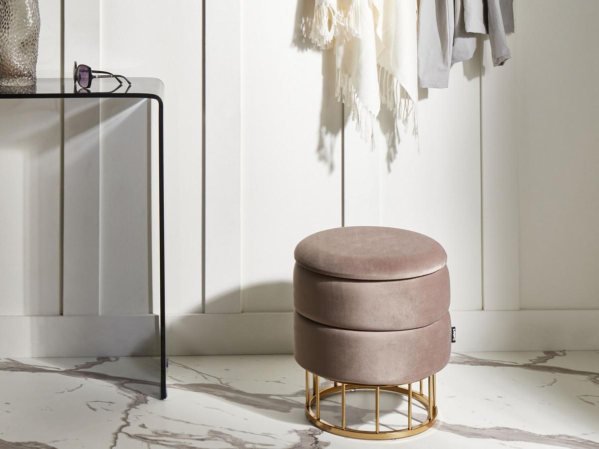 POUF Taupe Elgin - Taupe/Goldfarben, Textil (37/42/37cm) - Beliani