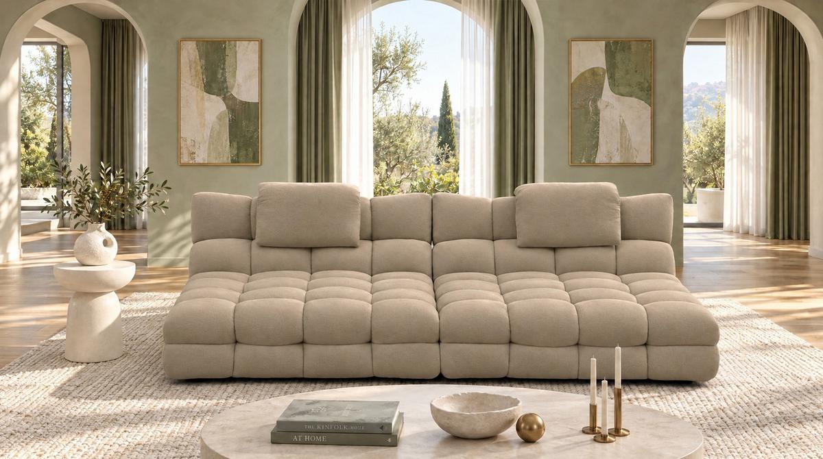BIG SOFA AMIA Taupe Velvet - Taupe/Schwarz, Kunststoff/Textil (290/86/178cm) - KAWOLA