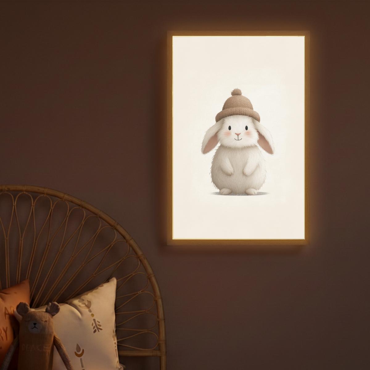 WANDLEUCHTE MIT AKKU Kaninchen - Hut - Ohren - Beige 40x60 cm - Creme, Holzwerkstoff (40/60/8cm) - OnlyWow