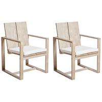 GARTENSTUHL 2er Set Heller Holzfarbton Azzanello - Hellbraun/Weiß, Holz (63/90/61cm) - Beliani