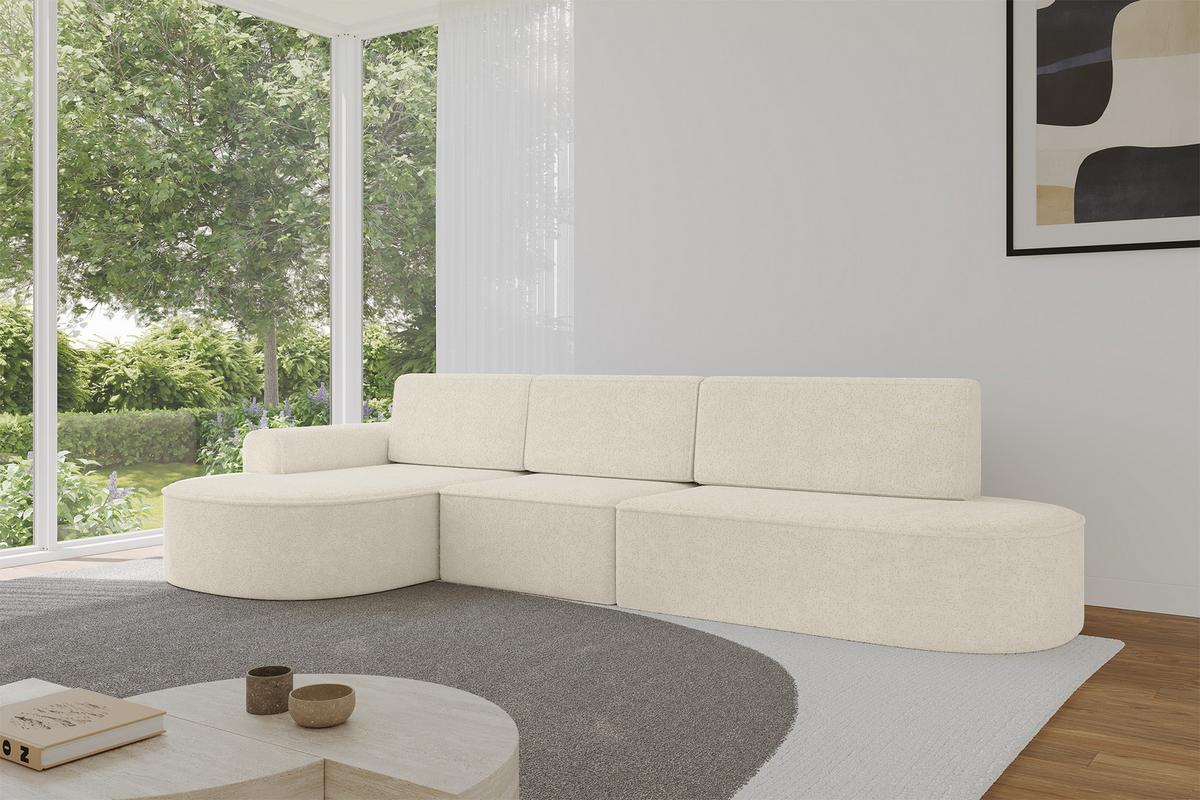 ECKSOFA mit Schlaffunktion Ottomane Links MARI L2-S 368X167X85 Creme Velours - Creme/Schwarz, Holzwerkstoff/Kunststoff (368/167cm) - ALTDECOR
