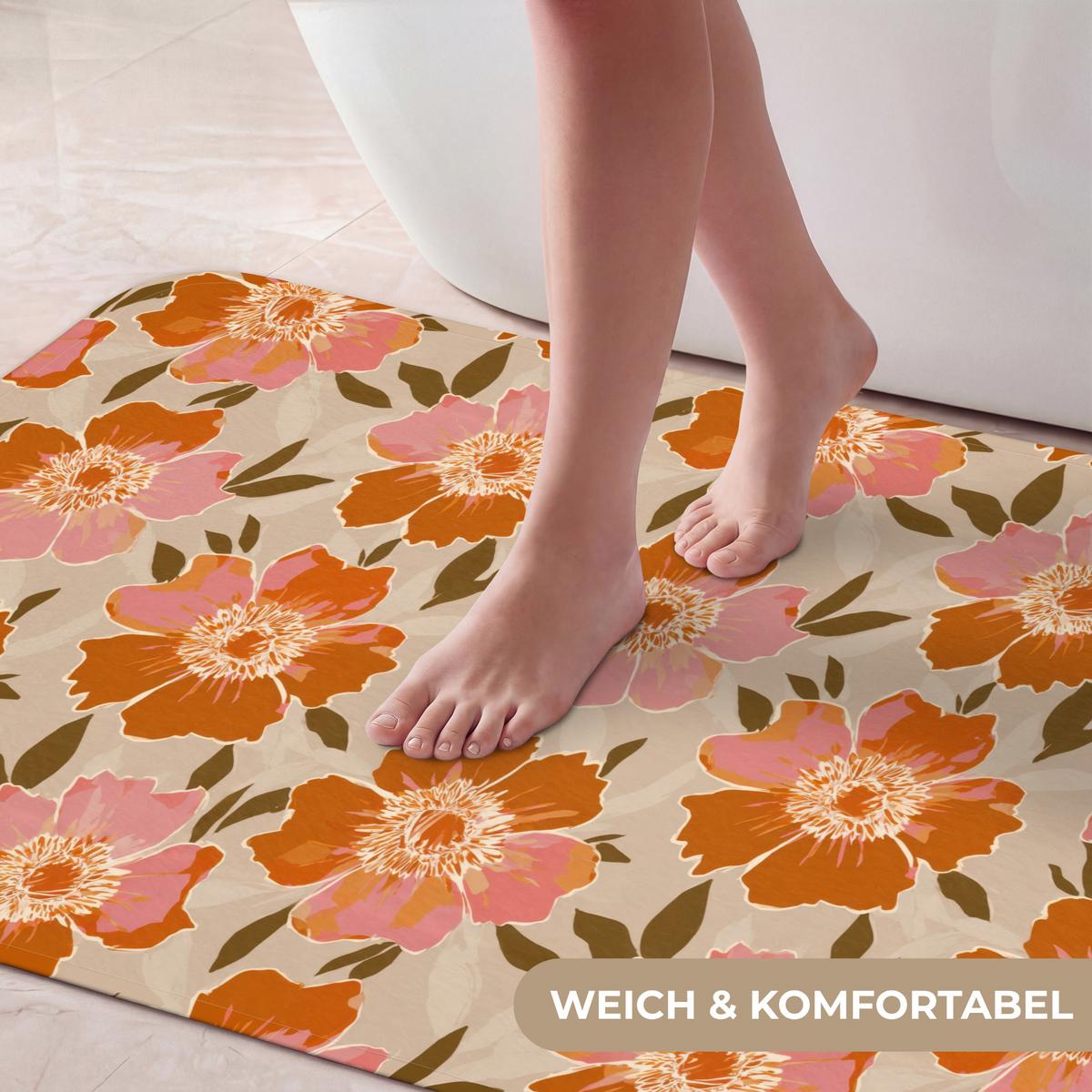 BADEMATTE Blumen - Motiv - Retro 120x60 cm - Multicolor, Textil (120/60cm) - OnlyWow