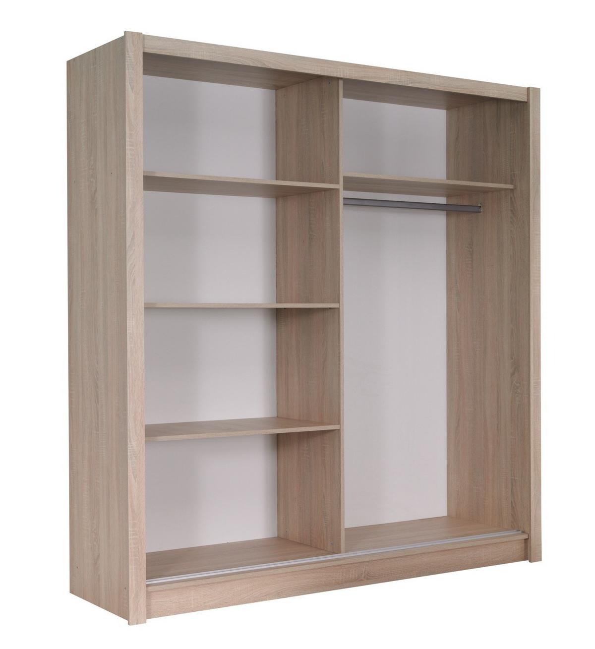 SCHWEBETÜRENSCHRANK SVENA 184,4/200/61,5cm 2-türig mit Spiegel Sonoma Eiche - Sonoma Eiche, Holzwerkstoff (184.4/200/61.5cm) - MASSENO