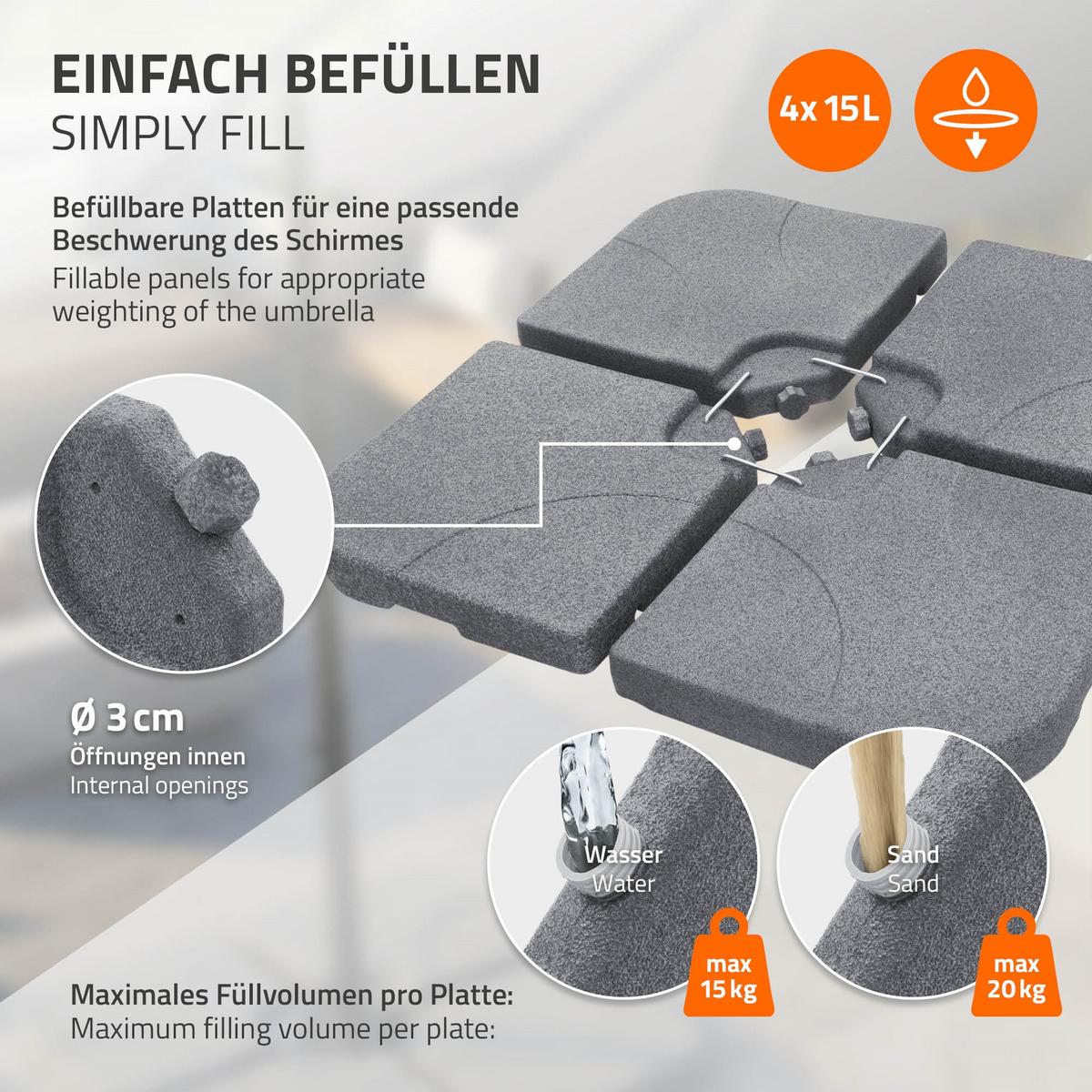 SCHIRMGEWICHT 4-teilig Grau-Steinoptik aus Kunststoff - Grau, Kunststoff (105/105cm) - ML-DESIGN
