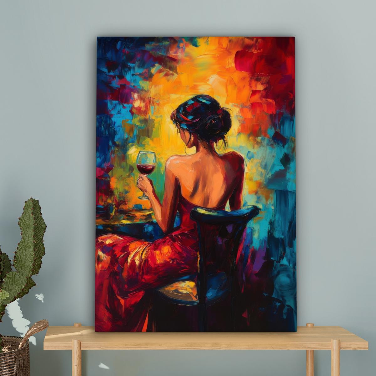 LEINWANDBILD Wein - Frau - Stimmungsvoll - Farbenfroh Wanddeko 40x60 cm - Bordeaux, Textil (40/60cm) - MuchoWow