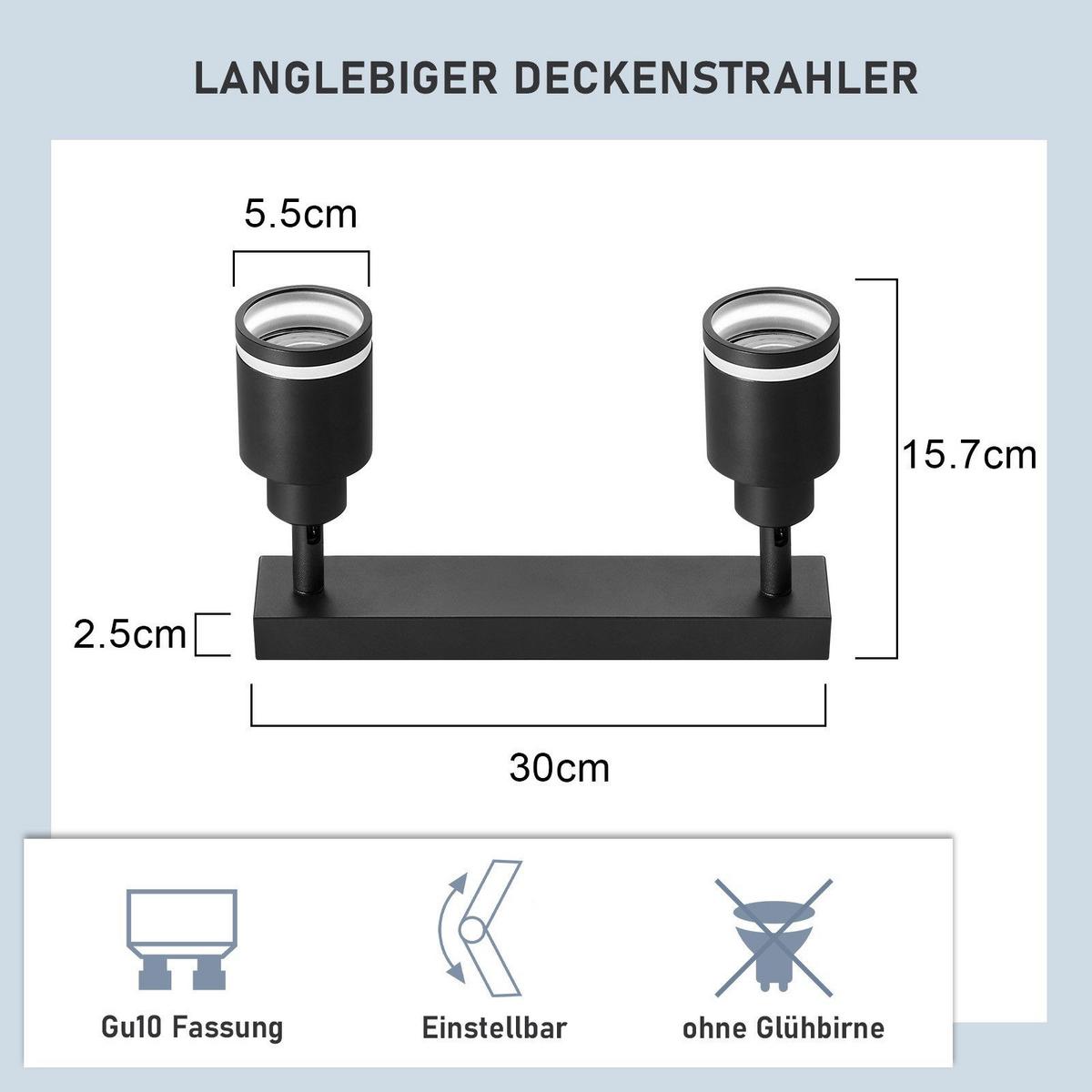 DECKENSTRAHLER Saarbrücken 2-flammig 30/5/15.7 cm - Schwarz, Metall (30/5/15.7cm) - Nettlife