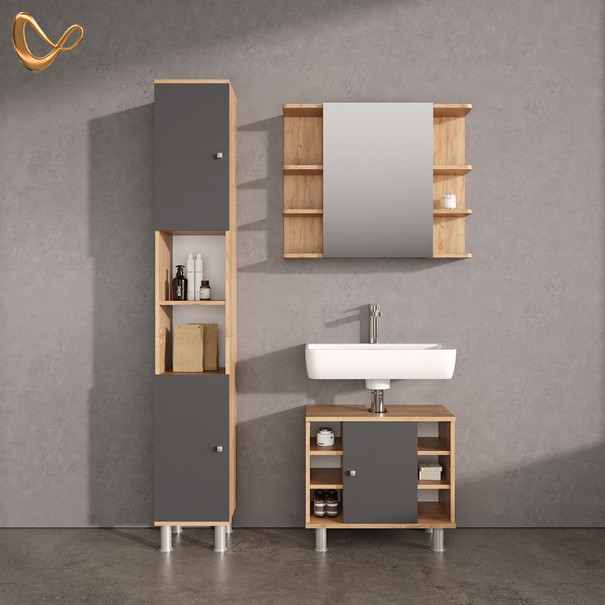 WASCHBECKENUNTERSCHRANK Fucino Anthrazit/Goldkraft Eiche 60 x 54 cm - Honigeiche/Anthrazit, Holzwerkstoff (60/54/32cm) - Livinity®