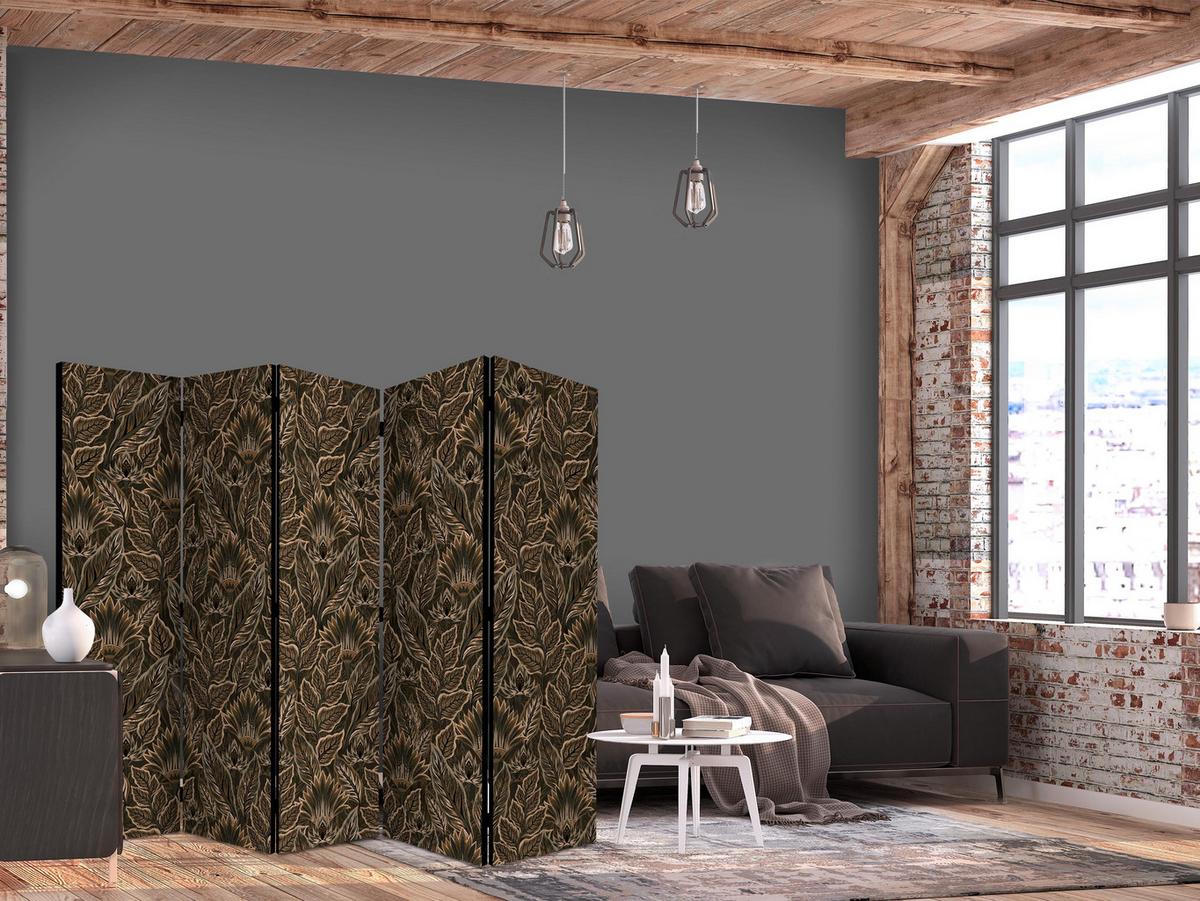 PARAVENT 5-tlg 225x172 cm Braune Blätter - Braun, Holz/Textil (225/172/3cm) - Muralo