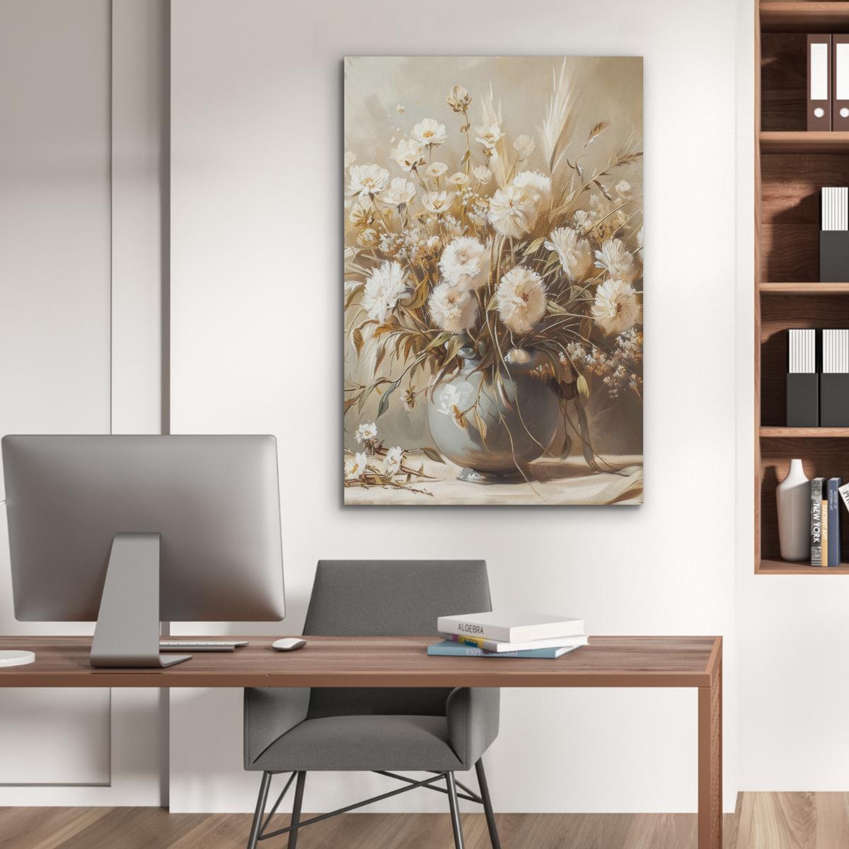 AKUSTIKBILD Blumen - Vase - Stilleben - Beige Wanddeko 70x100 cm - Creme, Kunststoff (70/100/0.9cm) - MuchoWow