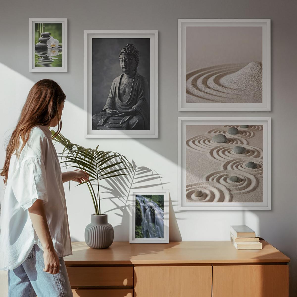 BILDER SET 5er Set - 50x50 cm & 20x30 cm & 40x60 cm Weißer Rahmen - Fußabdruck eines Astronauten auf dem Mond - Weiß, Kunststoff (40/60cm) - TULUP