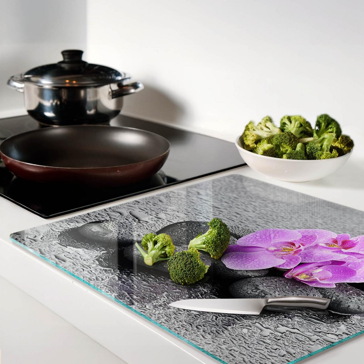 GLASPLATTE 60x52 cm Orchideensteine - Pink, Glas (60/0.4/52cm) - TULUP