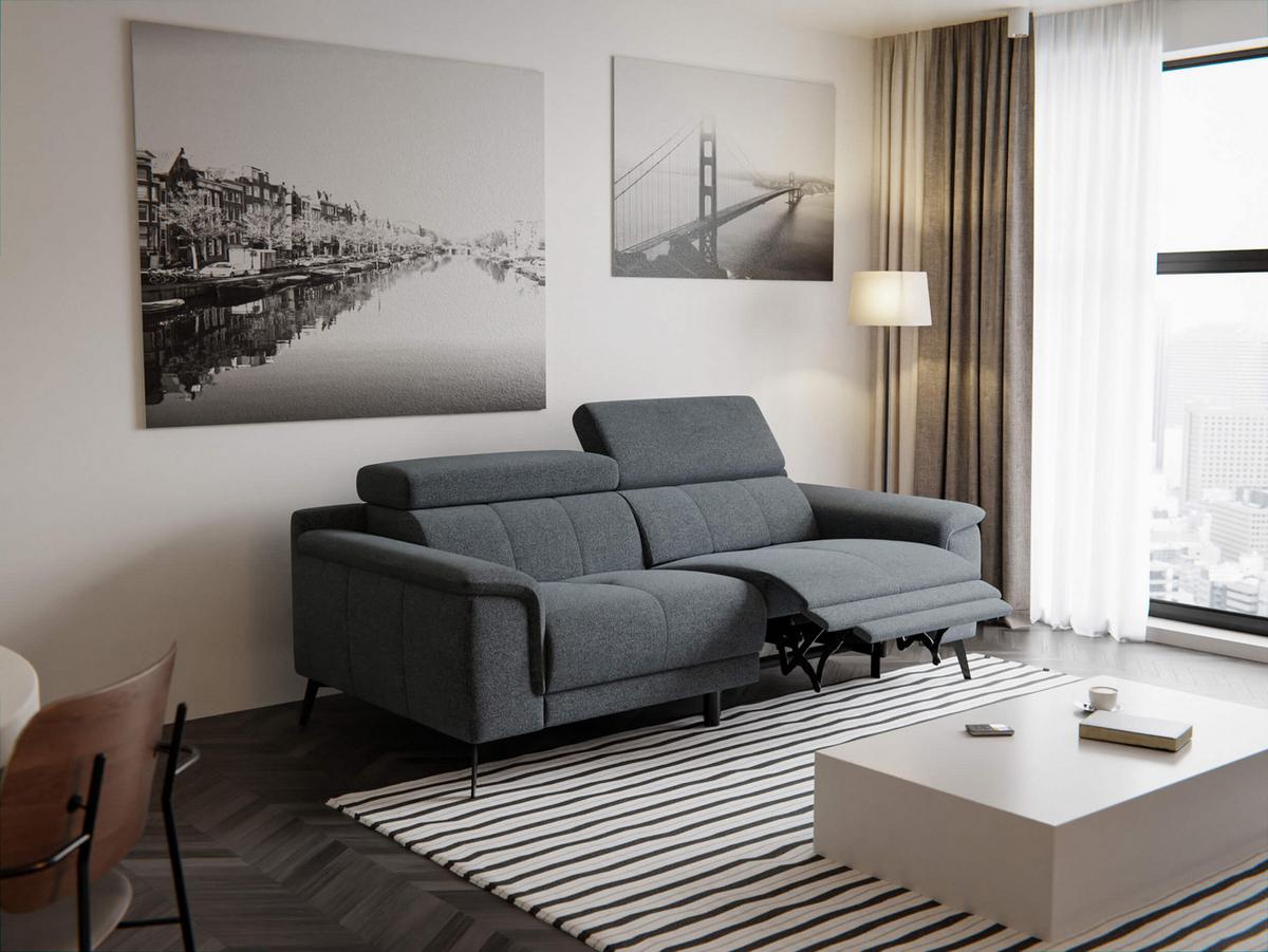 RELAXSOFA FIERO 3-Sitzer mit 1 Relaxfunktion, dunkelgrau - Dunkelgrau/Schwarz, Holzwerkstoff/Textil (212/82/103cm) - Wozimo