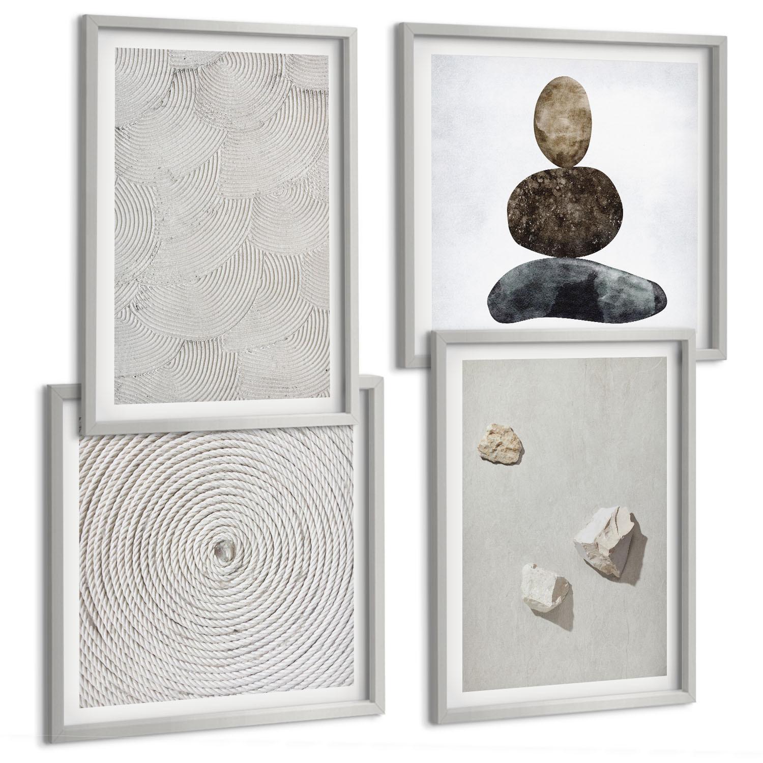BILDER SET 4er Set - 50x50 cm & 40x60 cm Silberner Rahmen - Sandsteine moderne Farbe - Silberfarben, Kunststoff (50/50cm) - TULUP